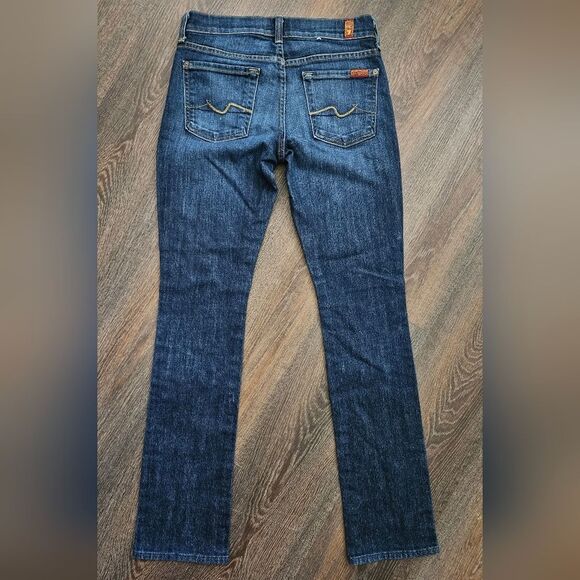 7 For All Mankind Straight Leg Jeans Medium Wash Sz 24 (26x30) Embroidered EUC - Picture 1 of 10